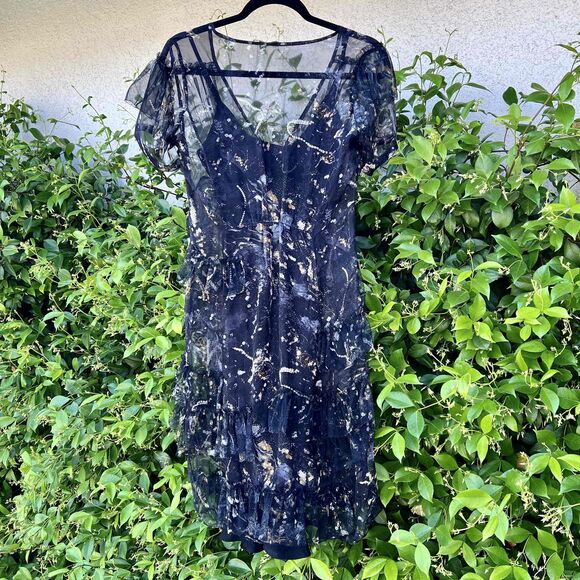 Thakoon Silk Floral Tiered Ruffle Dress Sheer Black Slip NWOT Size 4 Small - Picture 8 of 9